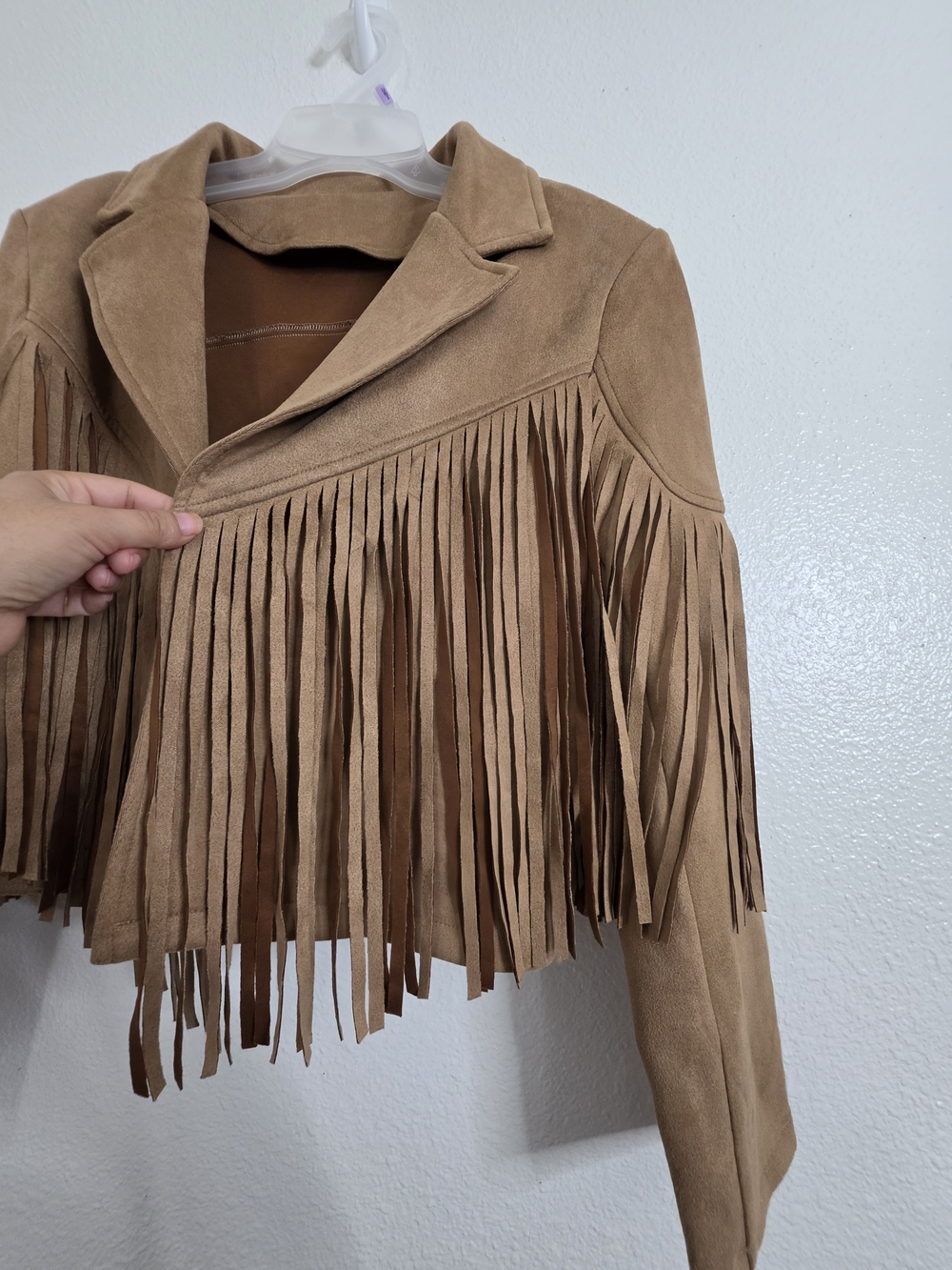 Womens Faux Suede Fringe Cropped Jacket Tan Brown Western Cowgirl Small - Picture 5 of 14